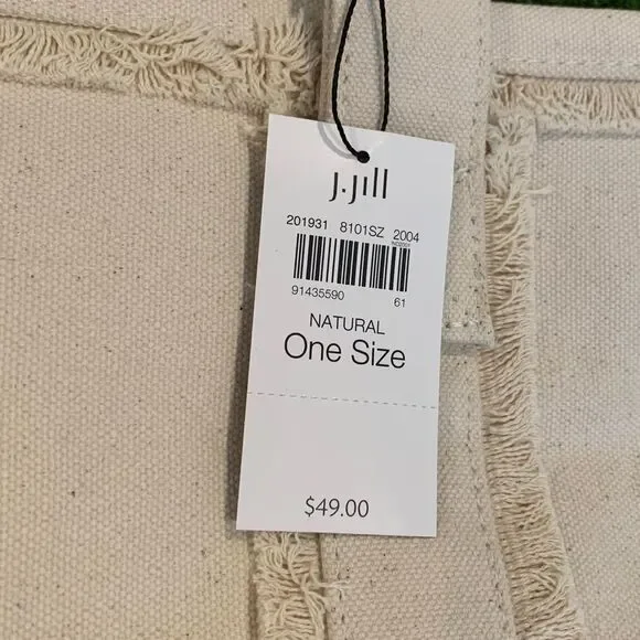 NWT J. Jill Women's Fringe-Trimmed Canvas Tote Bag Natural Cream 100% Cotton - Picture 4 of 8